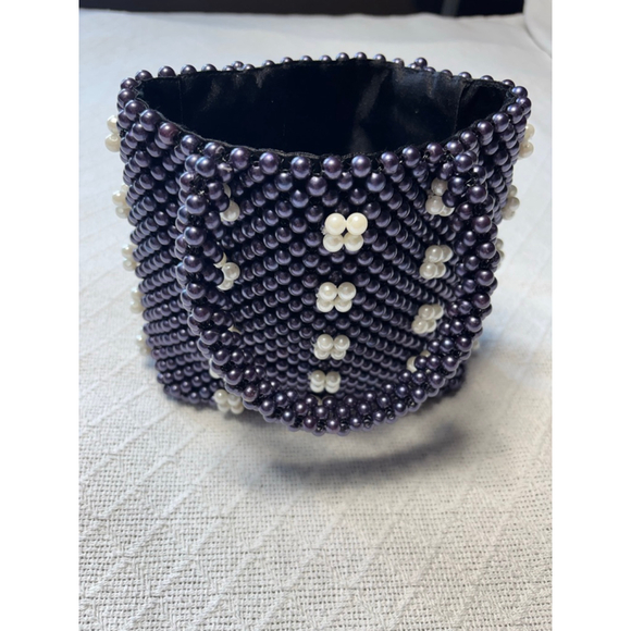 La Regale Handbags - Preloved Purple & Ivory La Regale Made In India Beaded Mini Box Bag